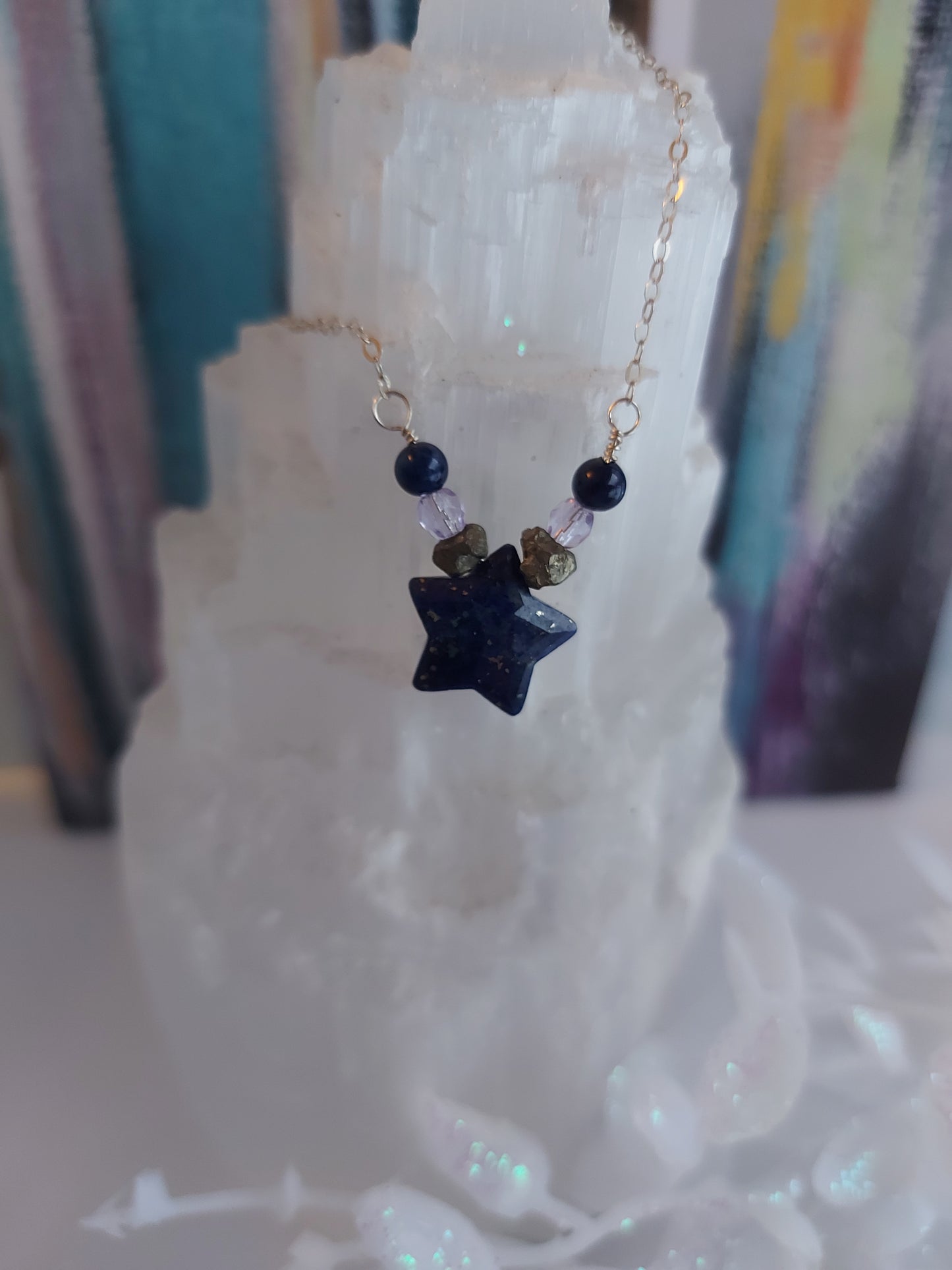 star gemstone silver necklace