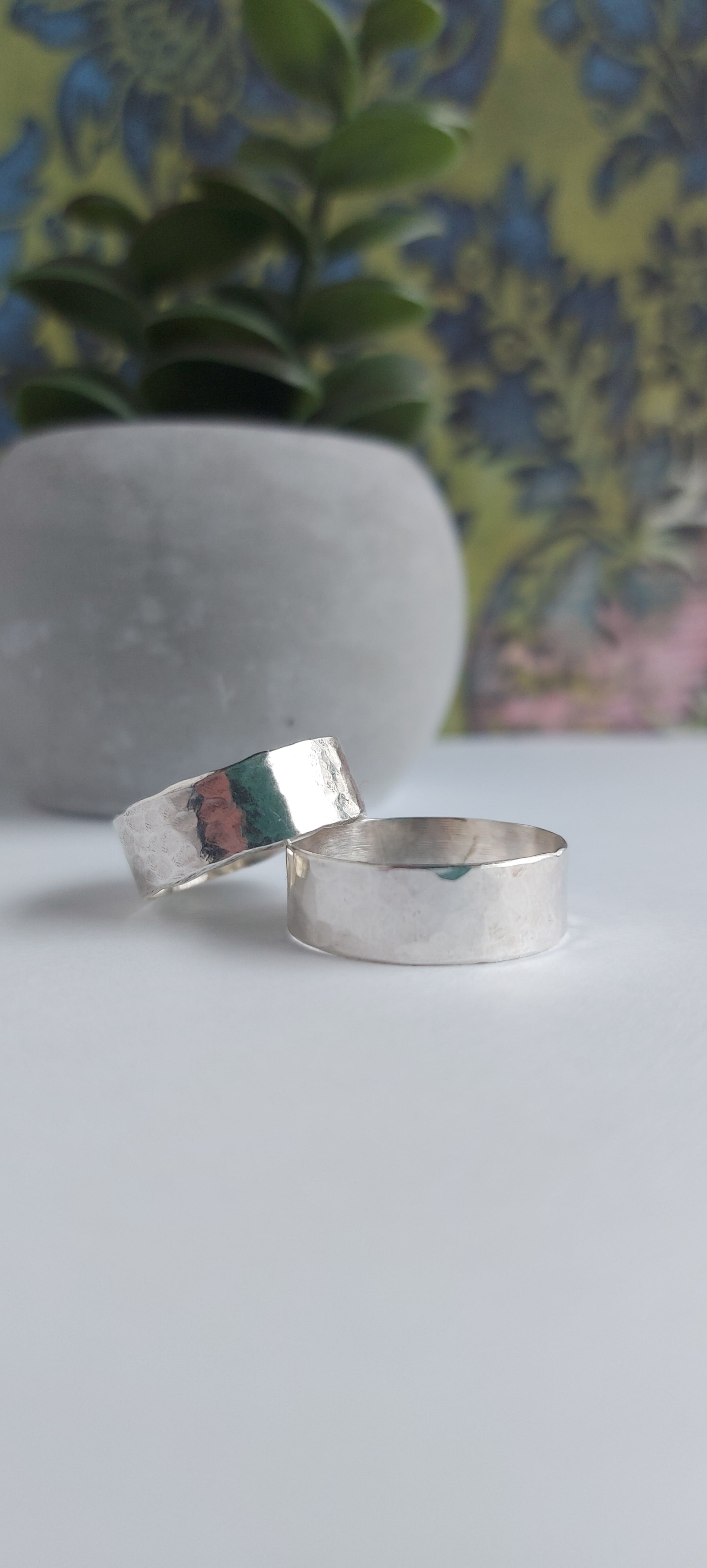 Hammered sterling silver ring band