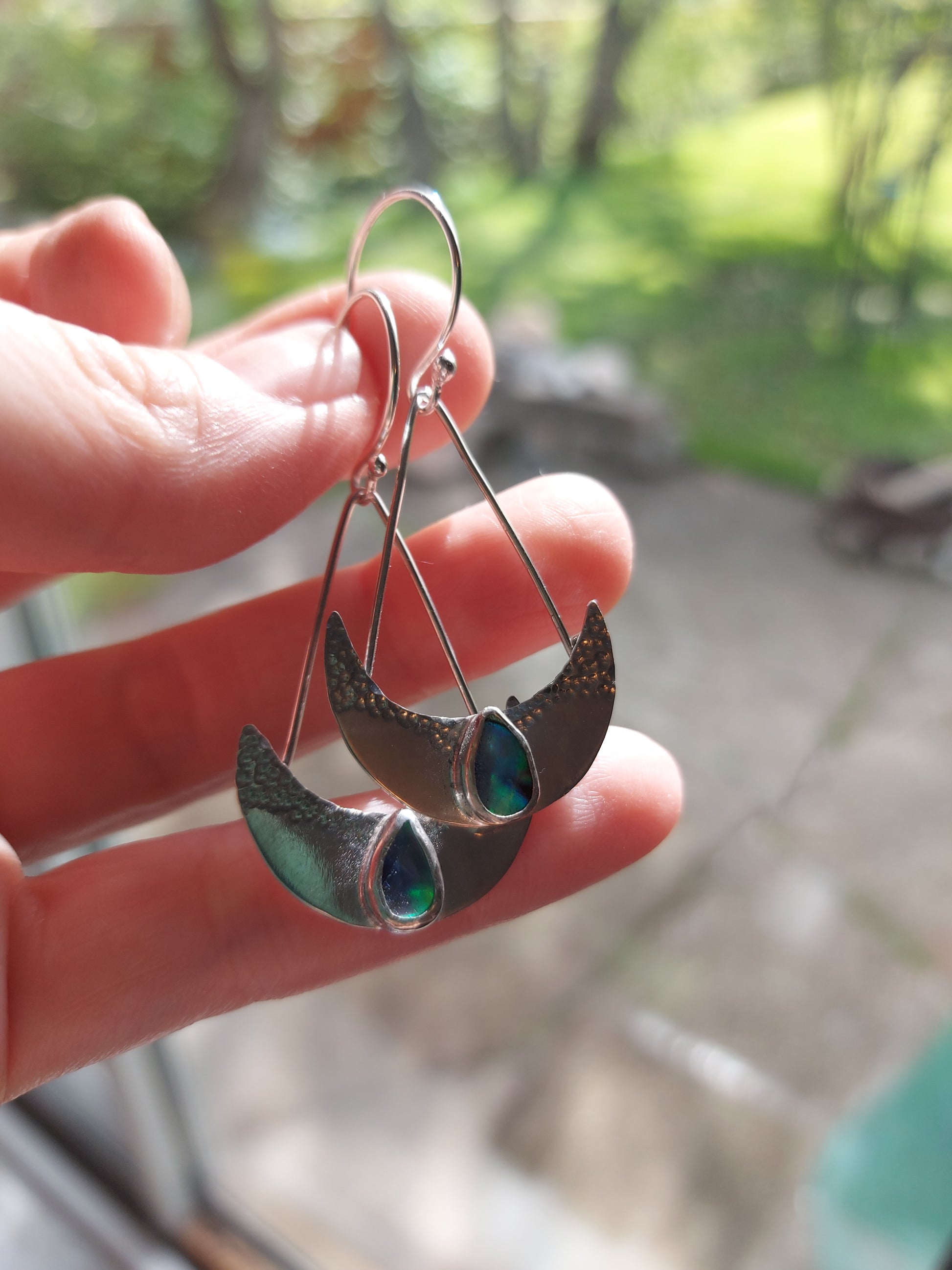 Abalone boho silver earrings