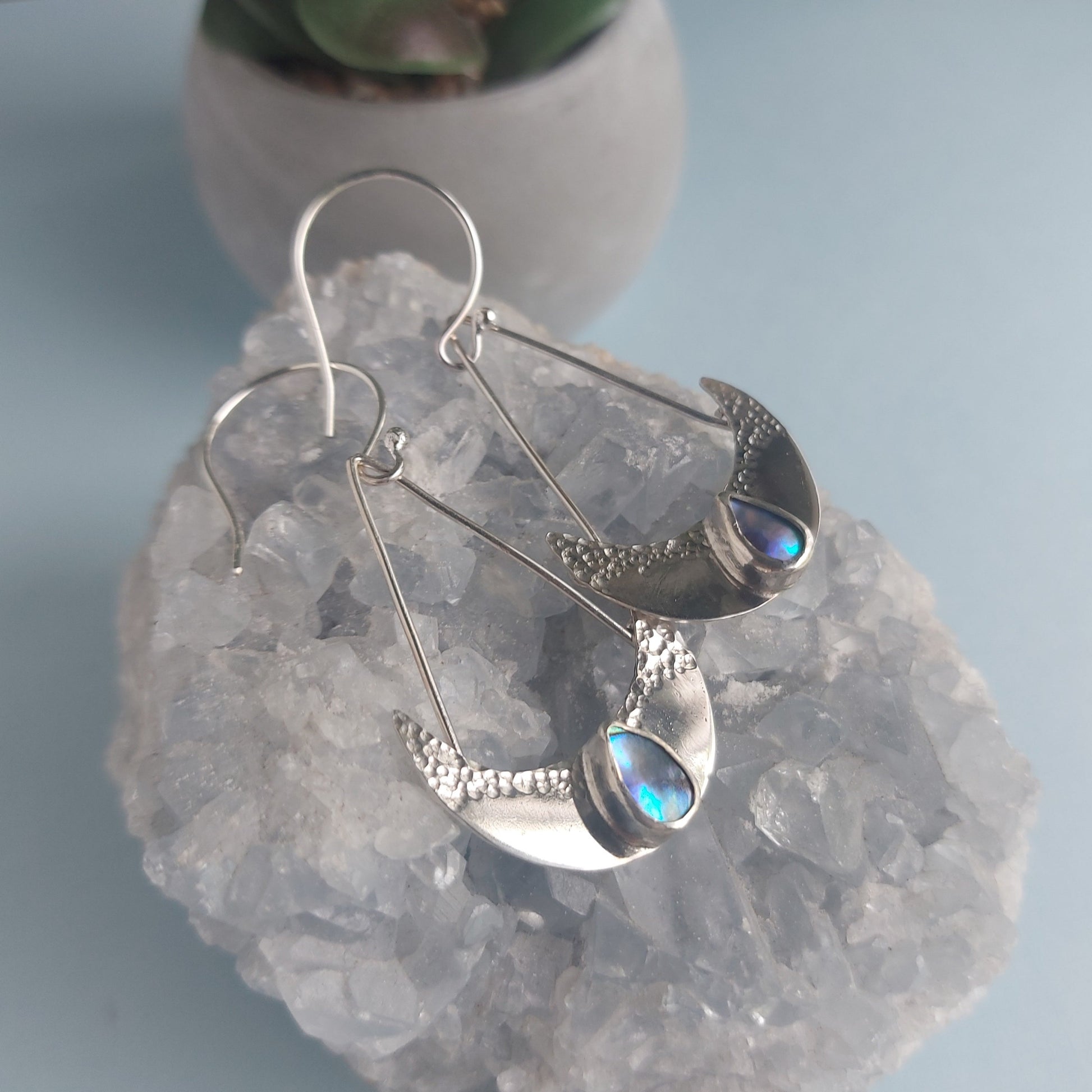 Abalone boho silver earrings
