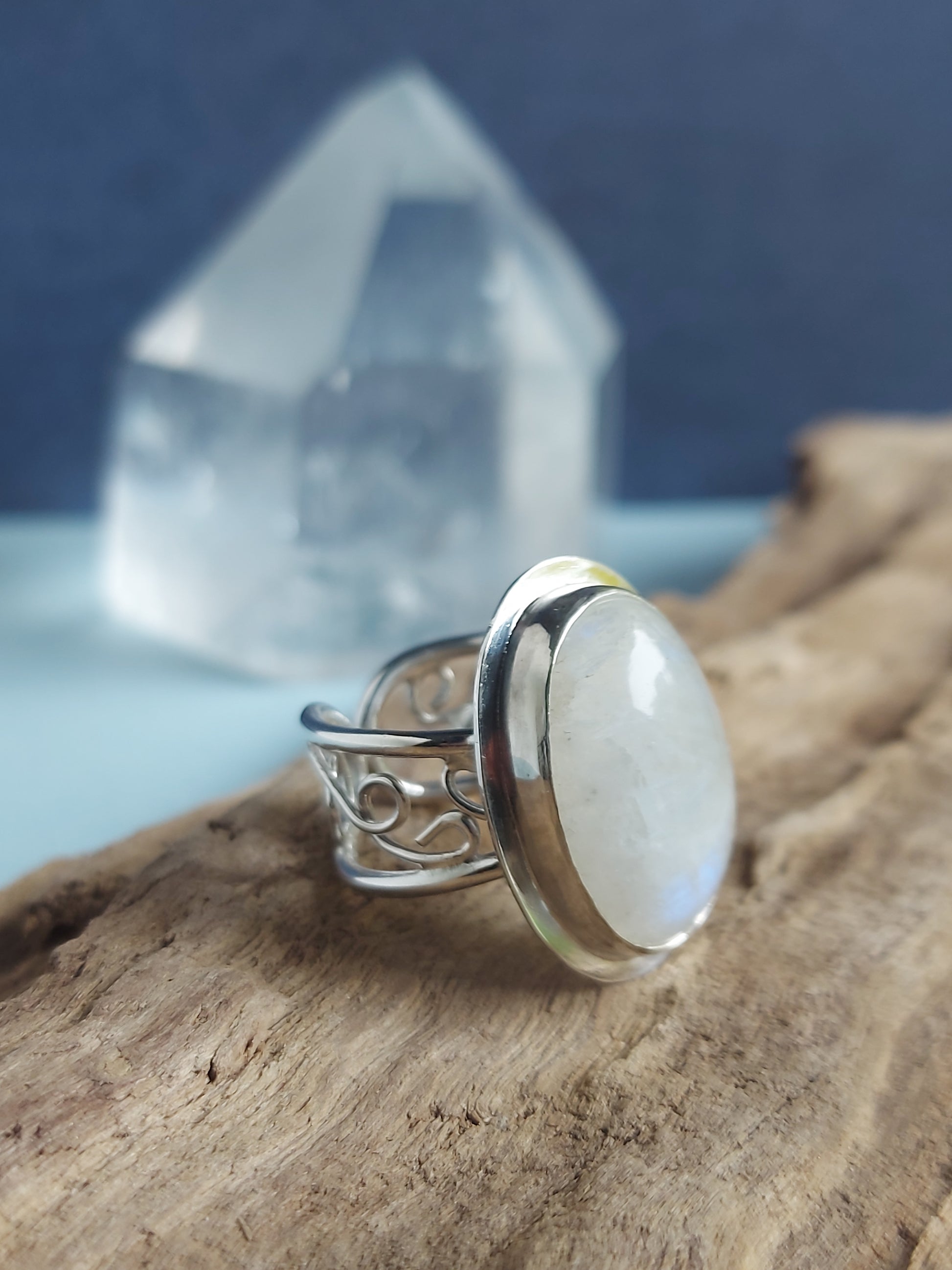 Moonstone spiral adjustable ring