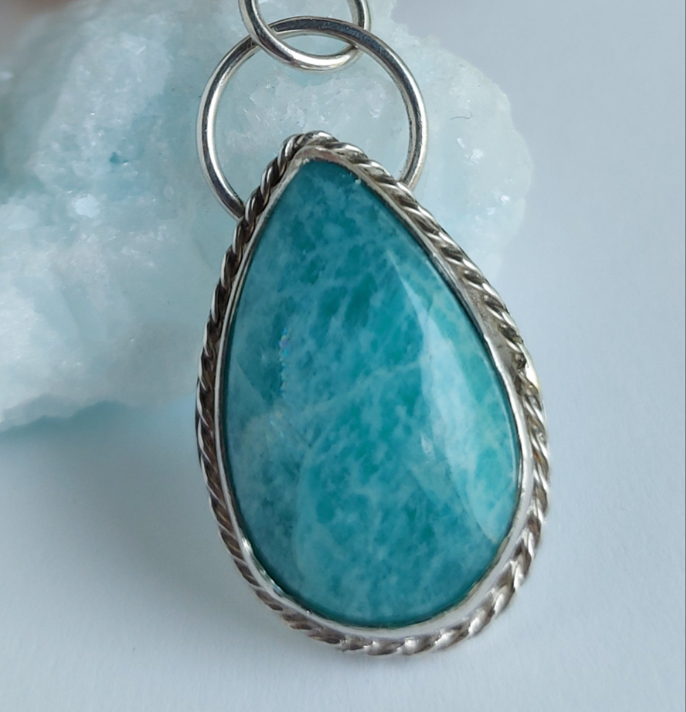 Amazonite Braided "Petal" Pendant