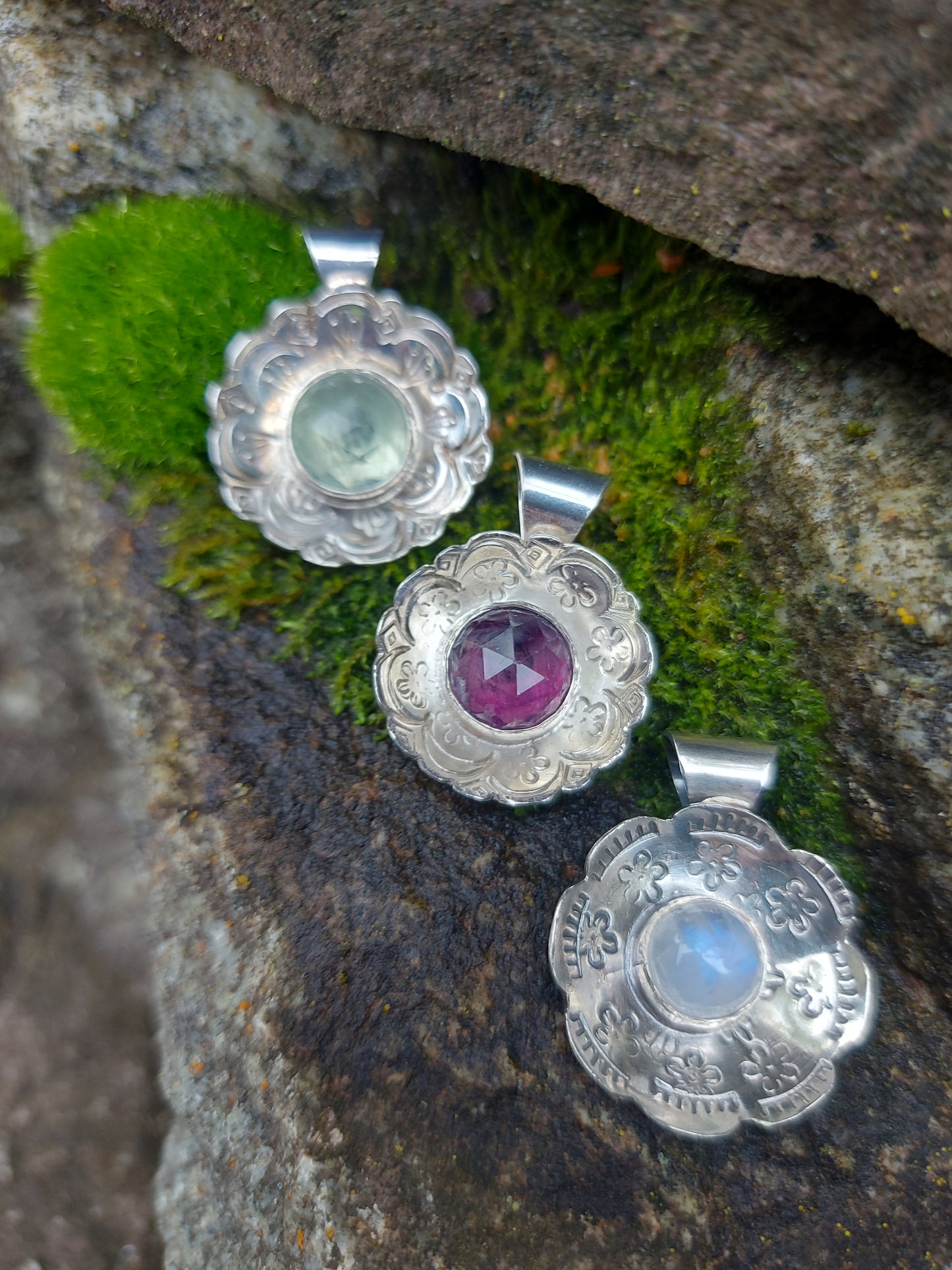 Purple Fluorite mandala pendant