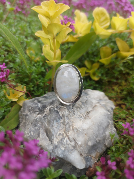 Moonstone ring spiral band adjustable