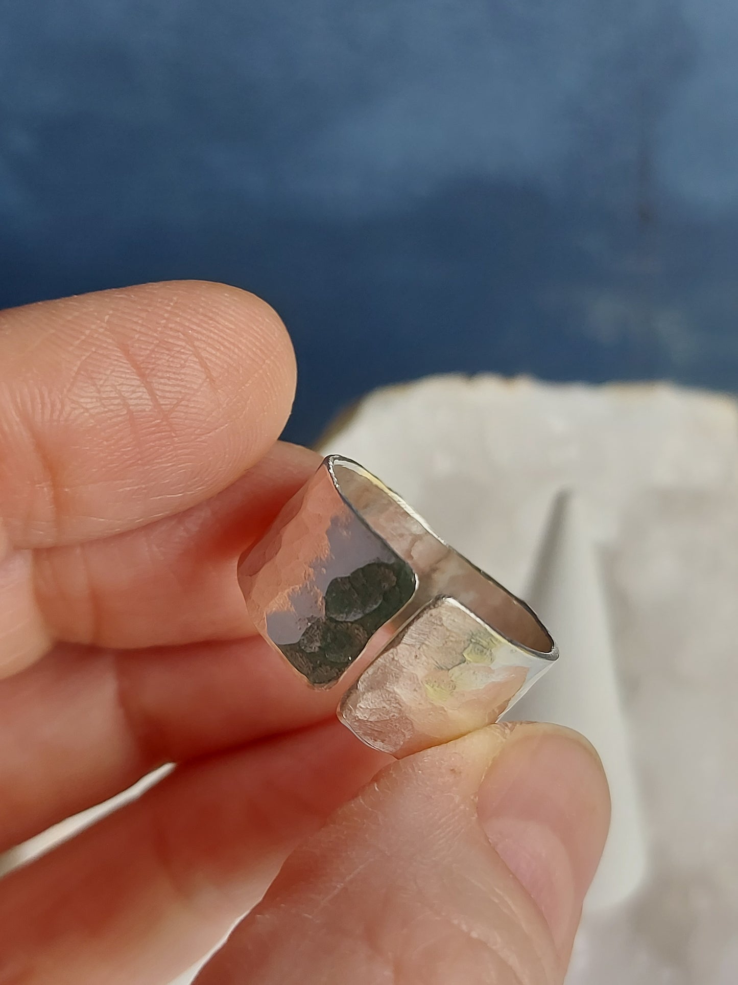 Hammered Open band sterling silver ring