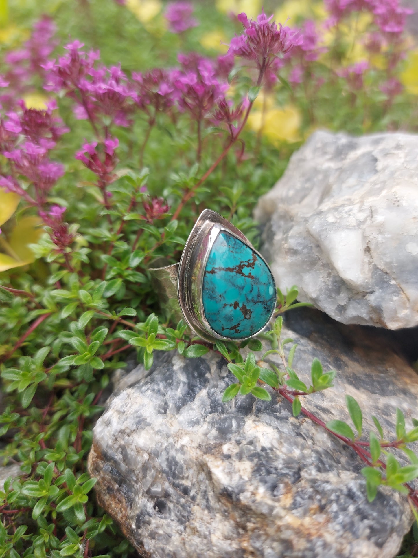 "Whispers of the Sea" Turquoise with hand hammered adjustable ring