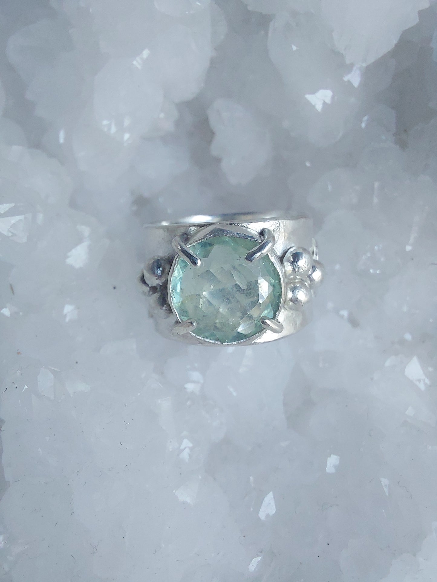 fluorite hand hammered leaf ring