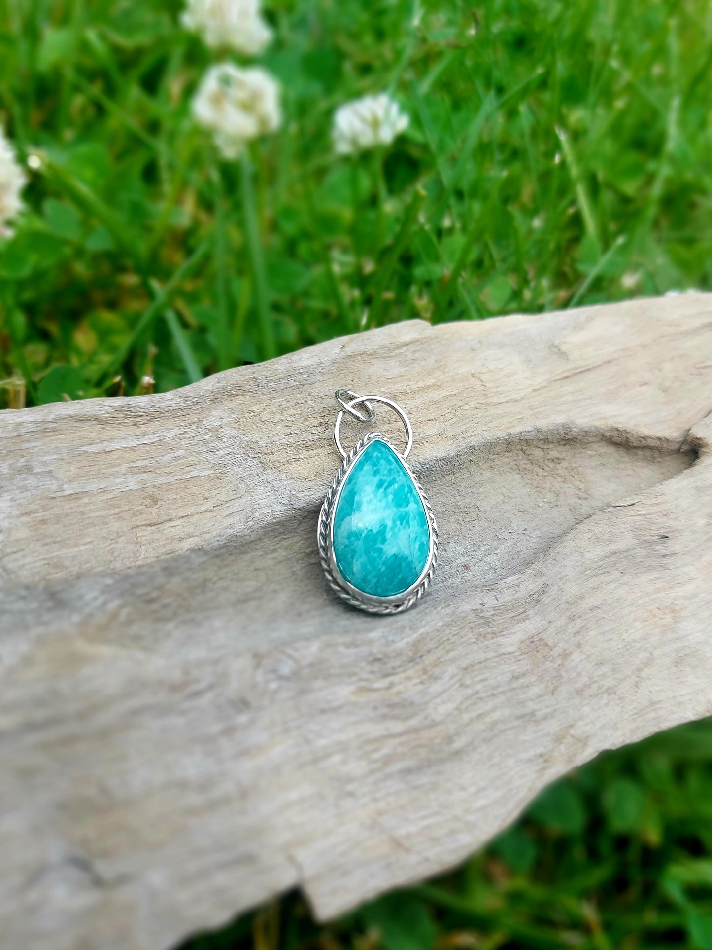 Amazonite Braided "Petal" Pendant