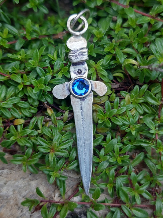 Sword pendant with blue Swarovski crystal