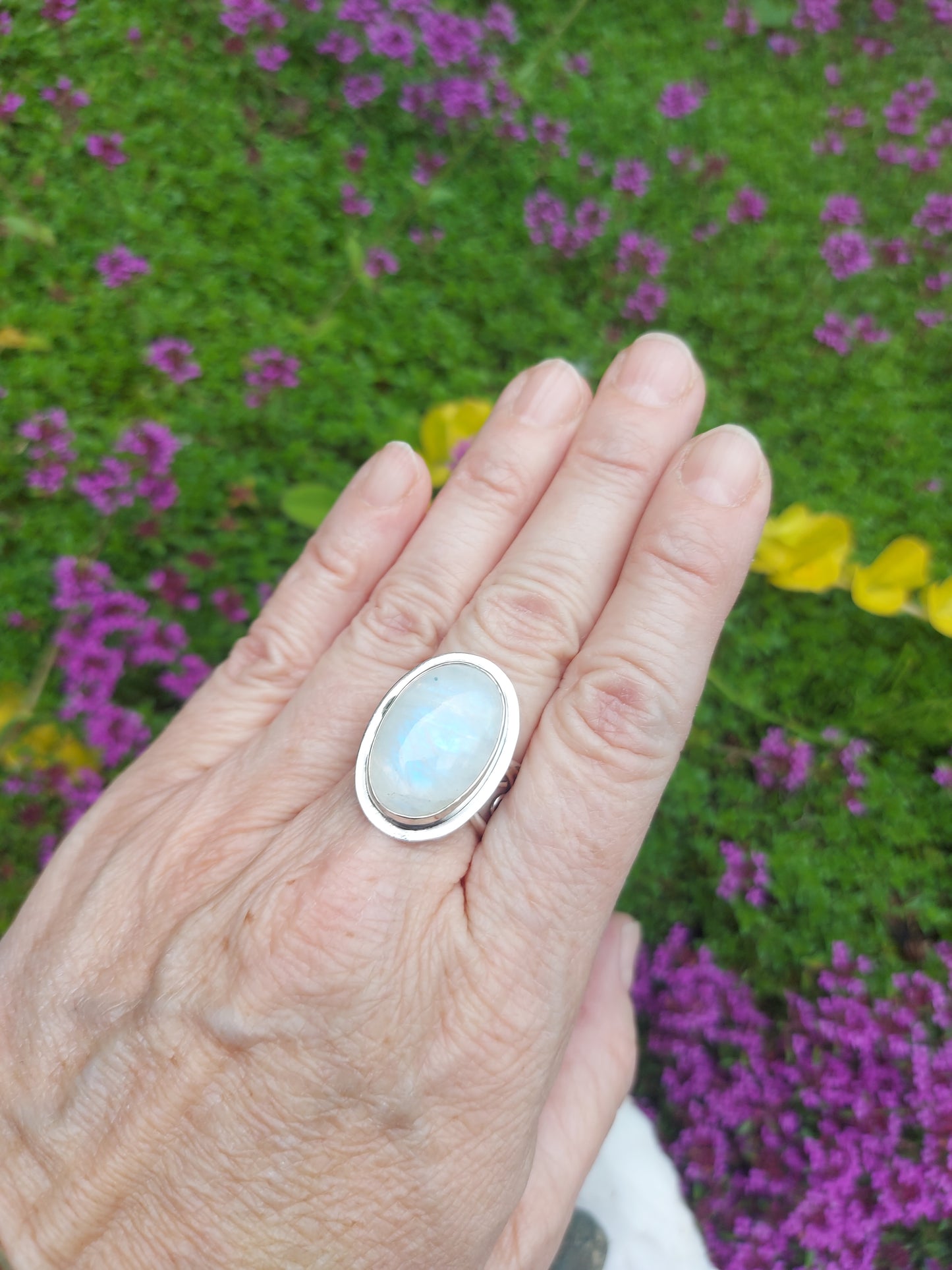 Moonstone ring spiral band adjustable