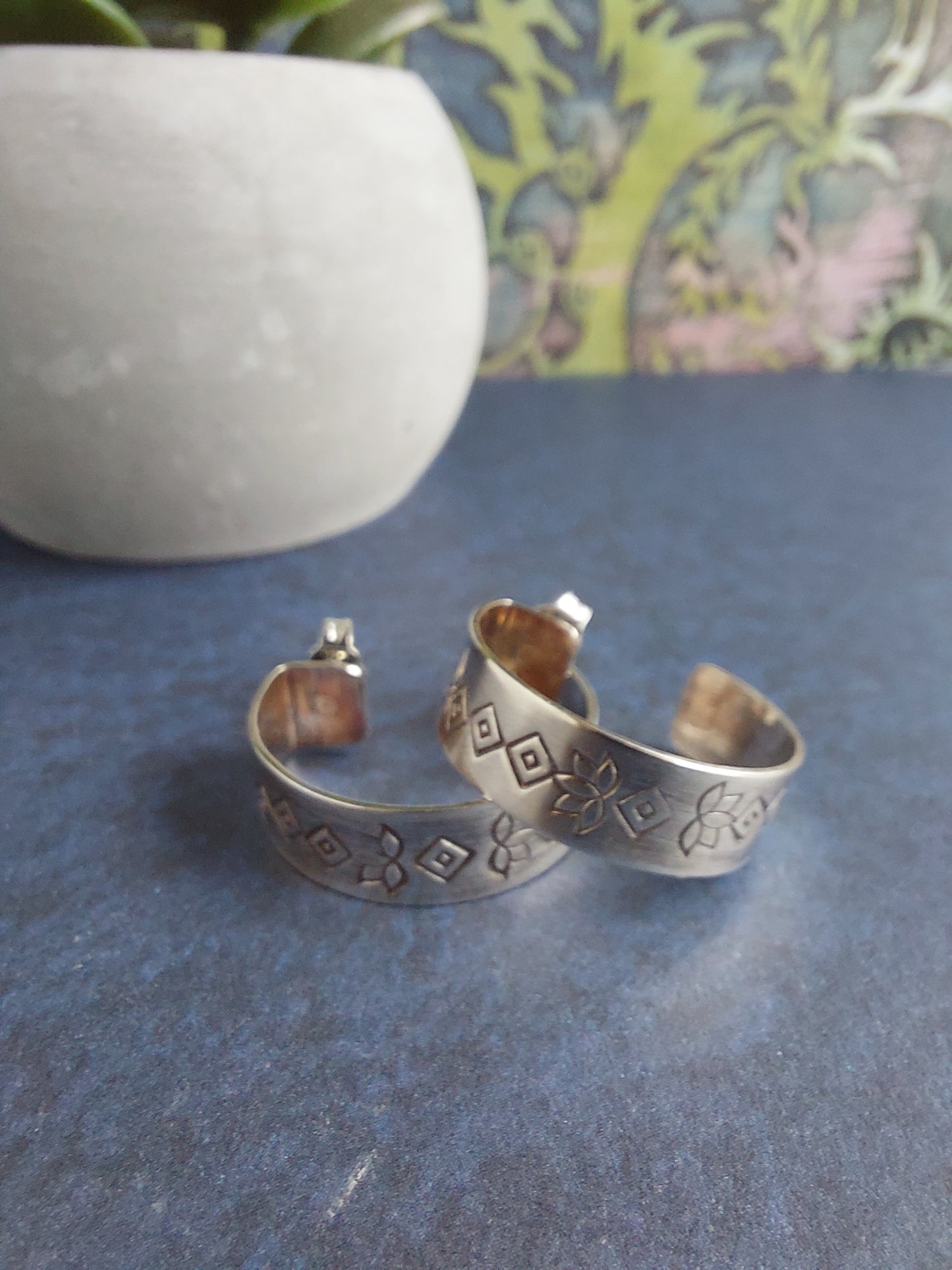 Hand stamped half hoop earrings
