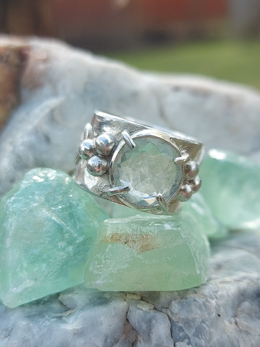 fluorite hand hammered leaf ring