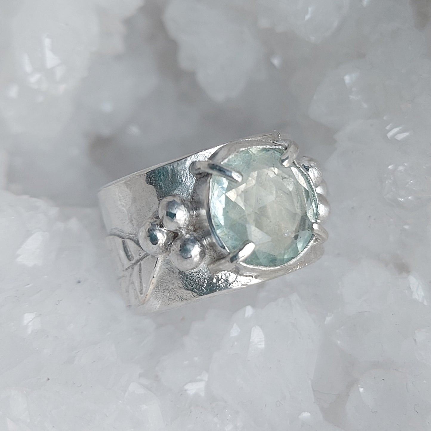 fluorite hand hammered leaf ring