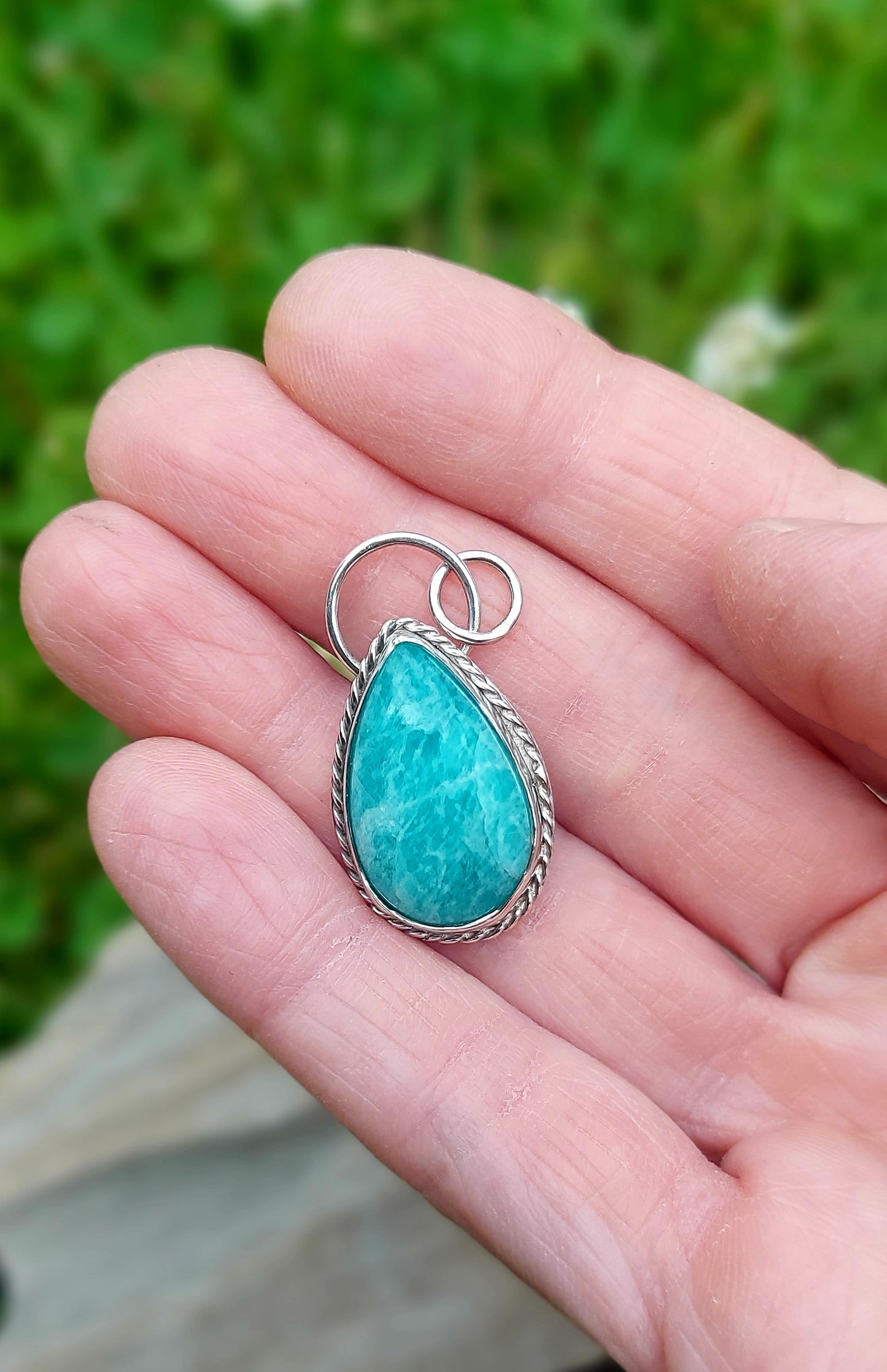 Amazonite Braided "Petal" Pendant