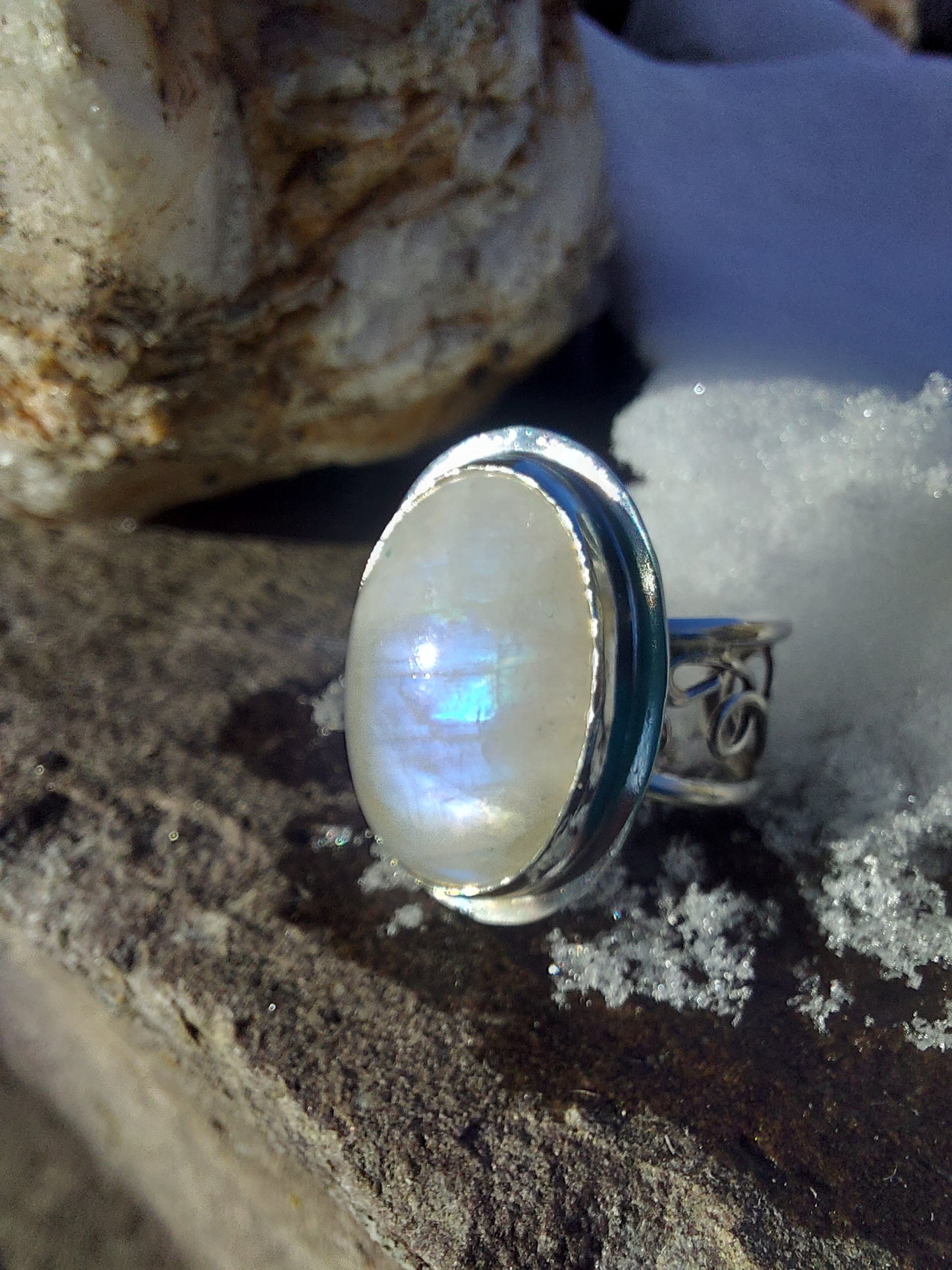 Moonstone ring spiral band adjustable