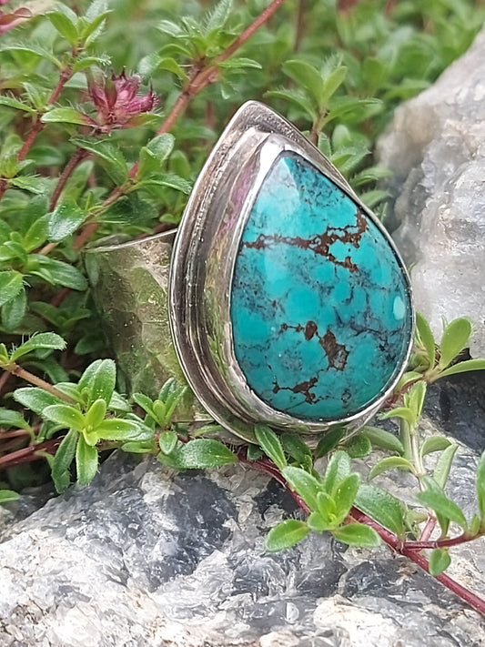 "Whispers of the Sea" Turquoise with hand hammered adjustable ring