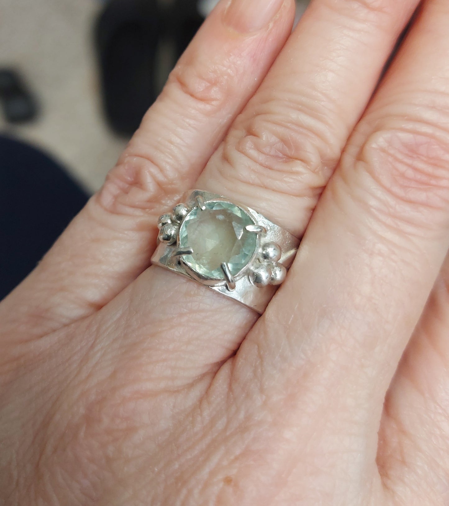 fluorite hand hammered leaf ring