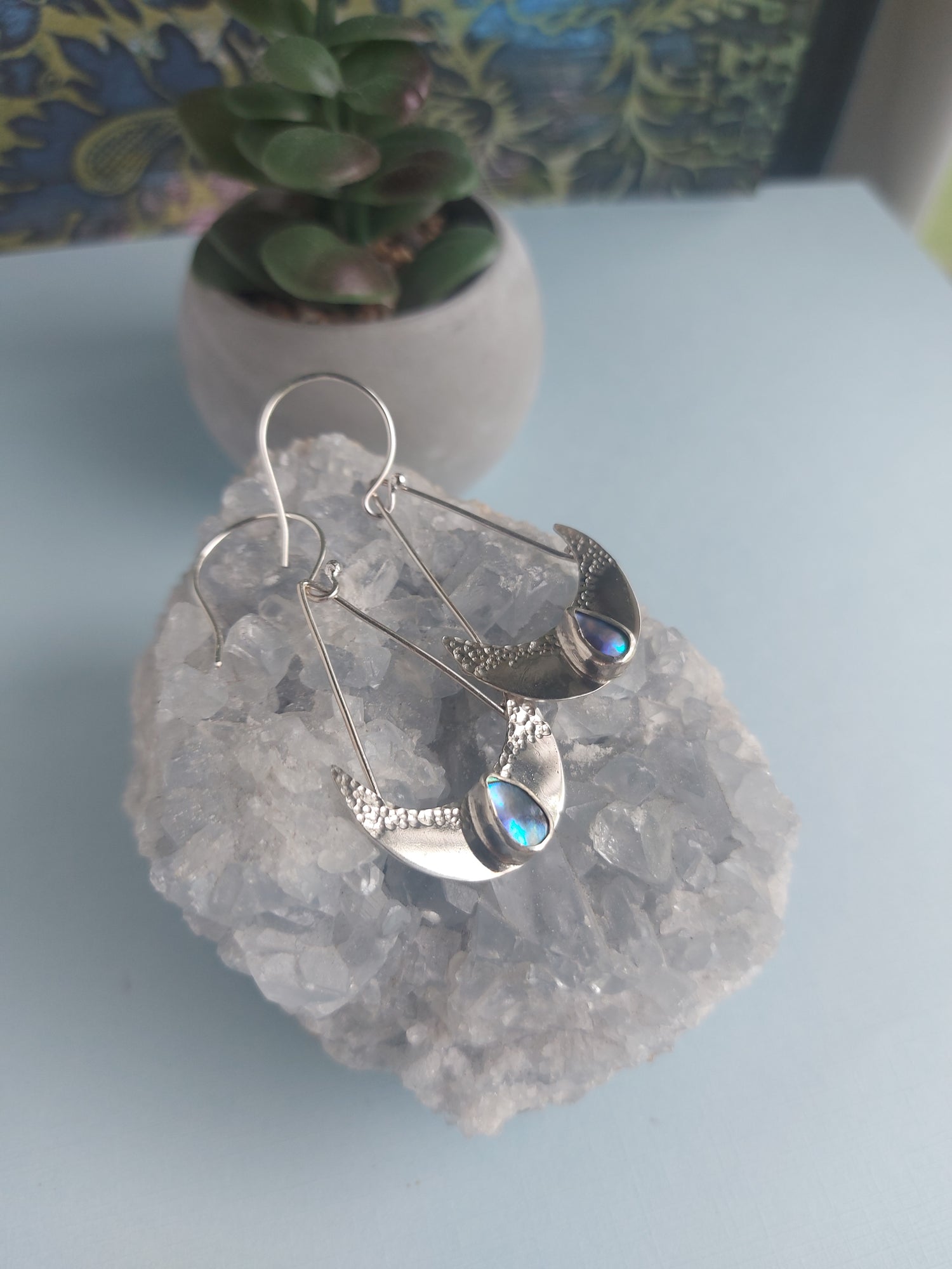 abalone boho silver earrings