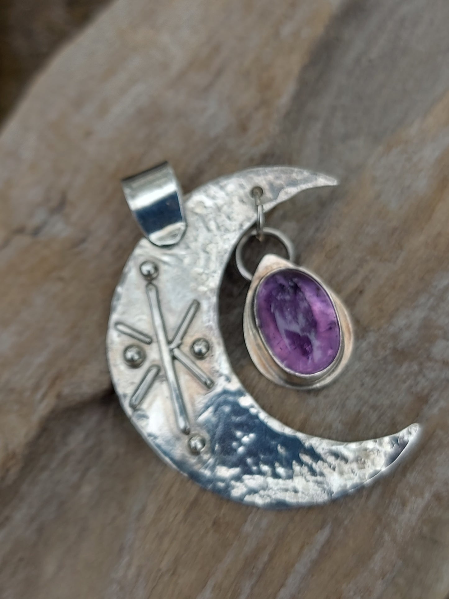 Cresent moon,star and amethyst pendant