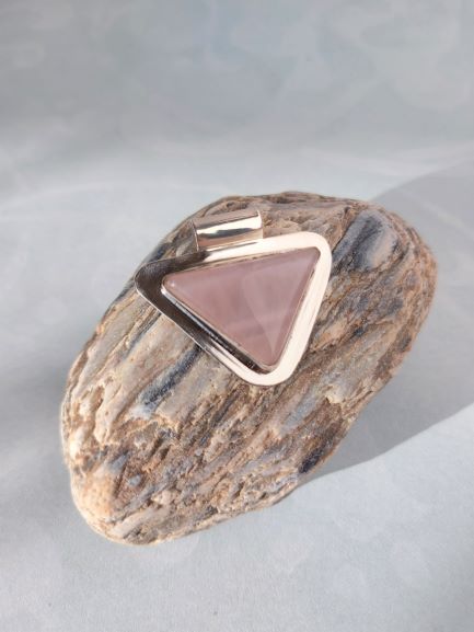 triangle rose quartz silver pendant