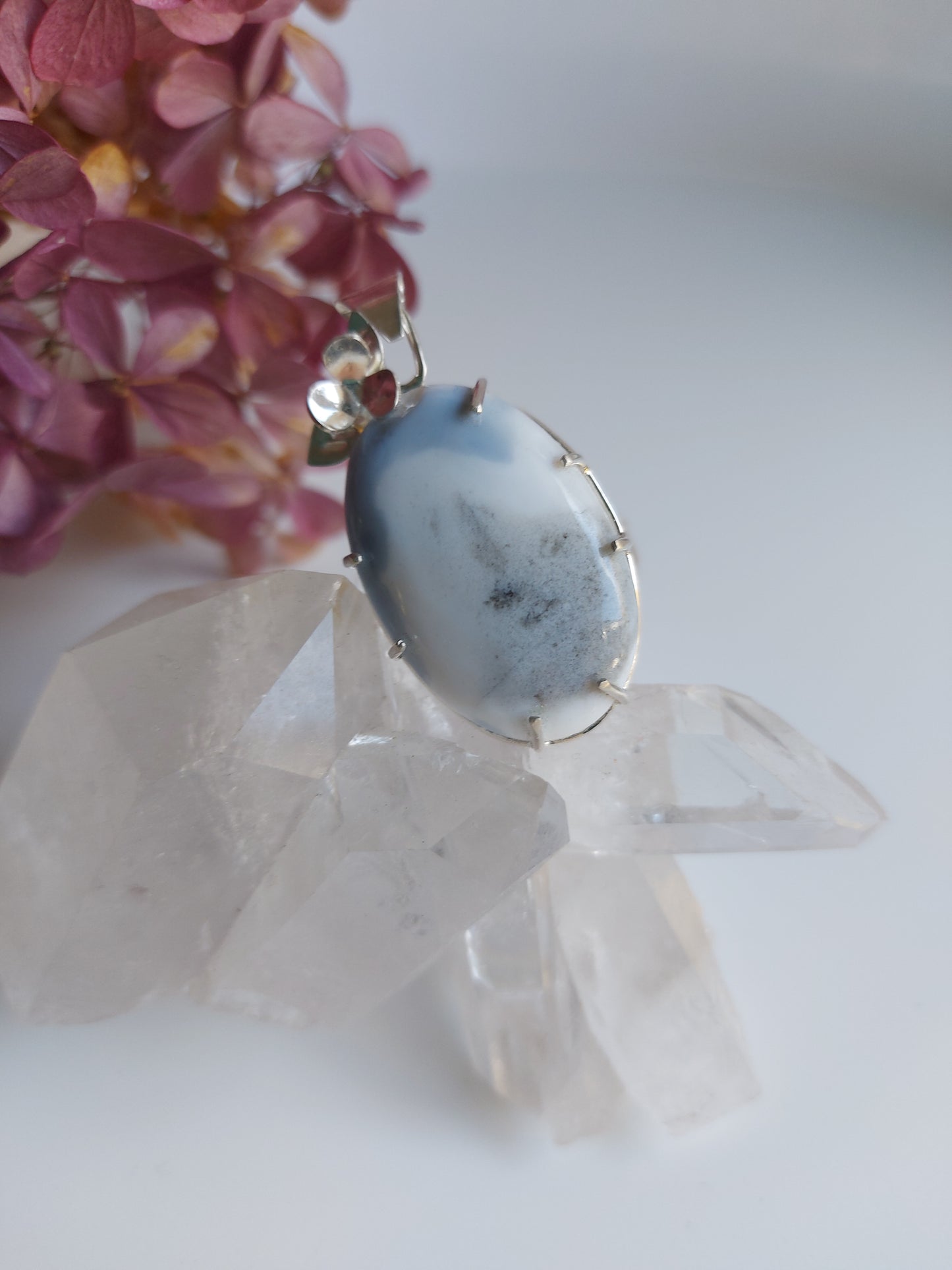 Blue opal pendant with flower