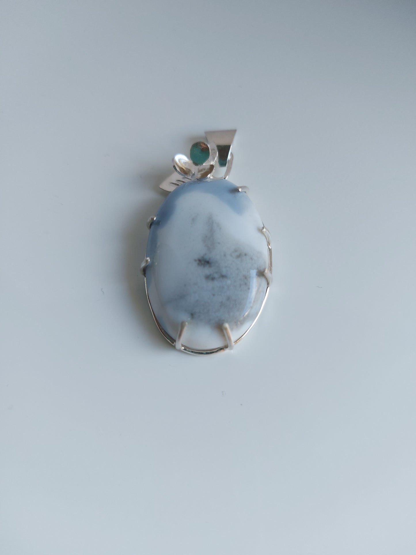 Blue opal pendant with flower