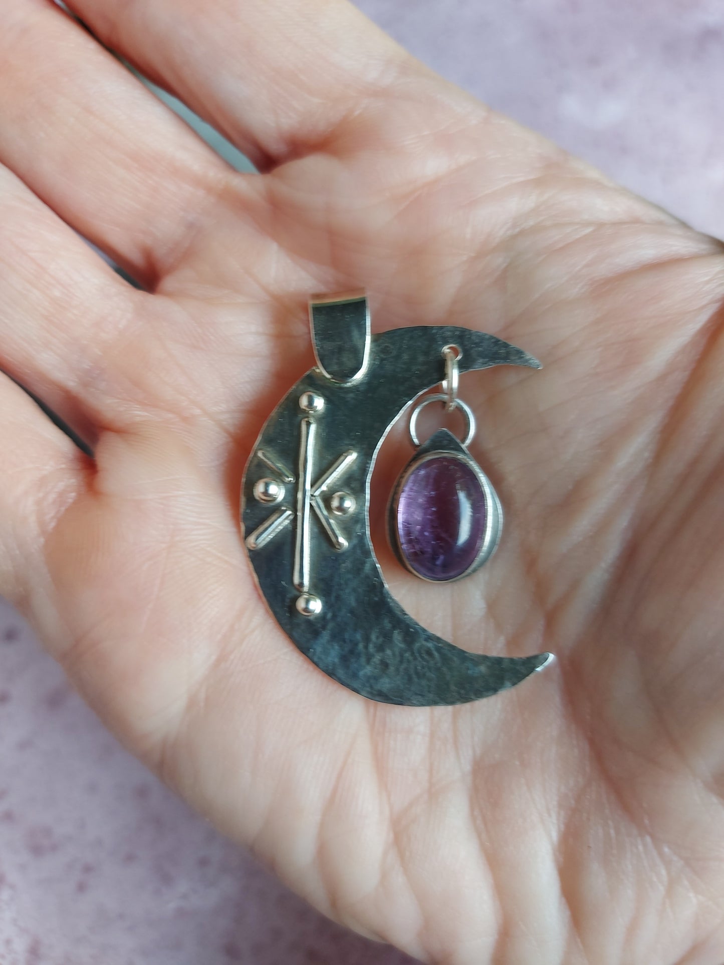 Cresent moon,star and amethyst pendant