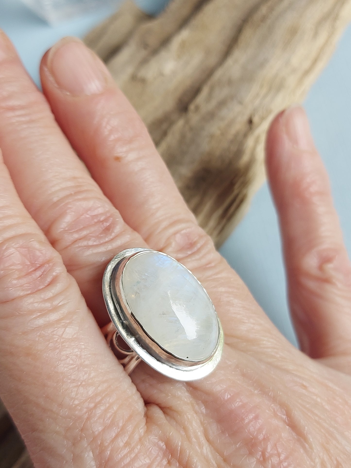 Moonstone ring spiral band adjustable