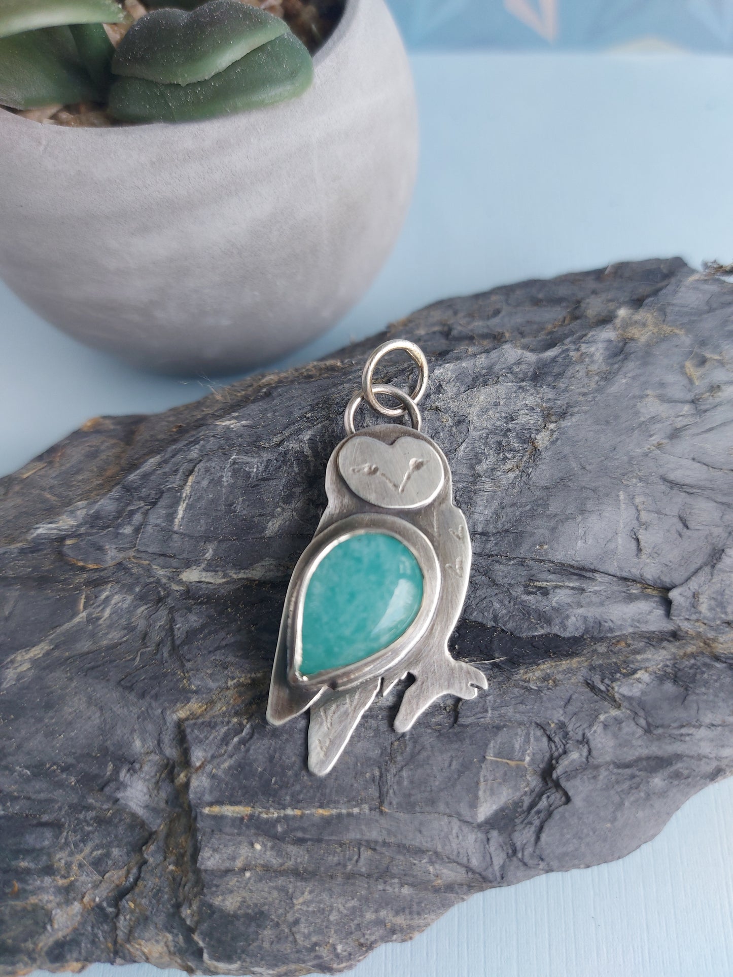 Owl spirit animal amazonite pendant