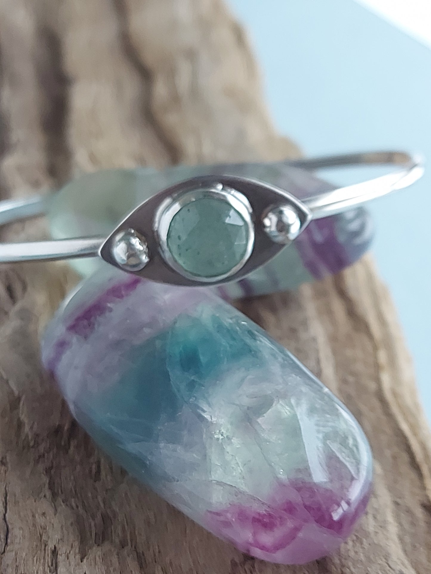 Eye fluorite silver bracelet