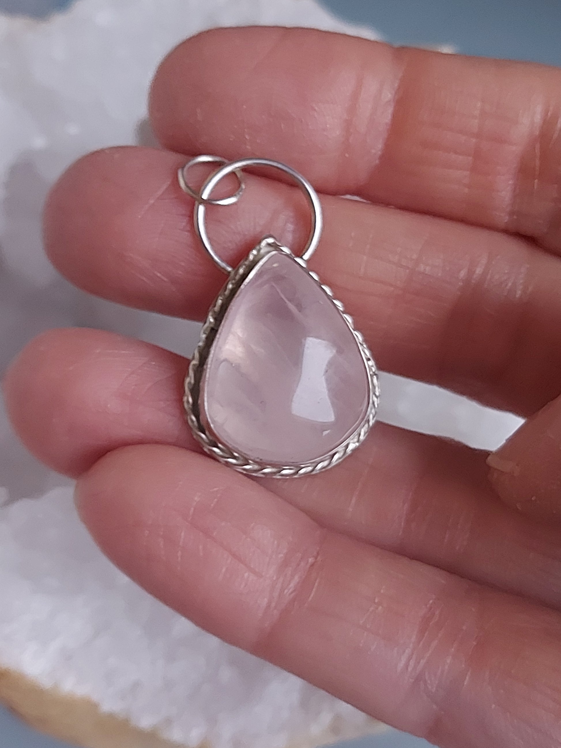 rose quartz sterling silver pendant 