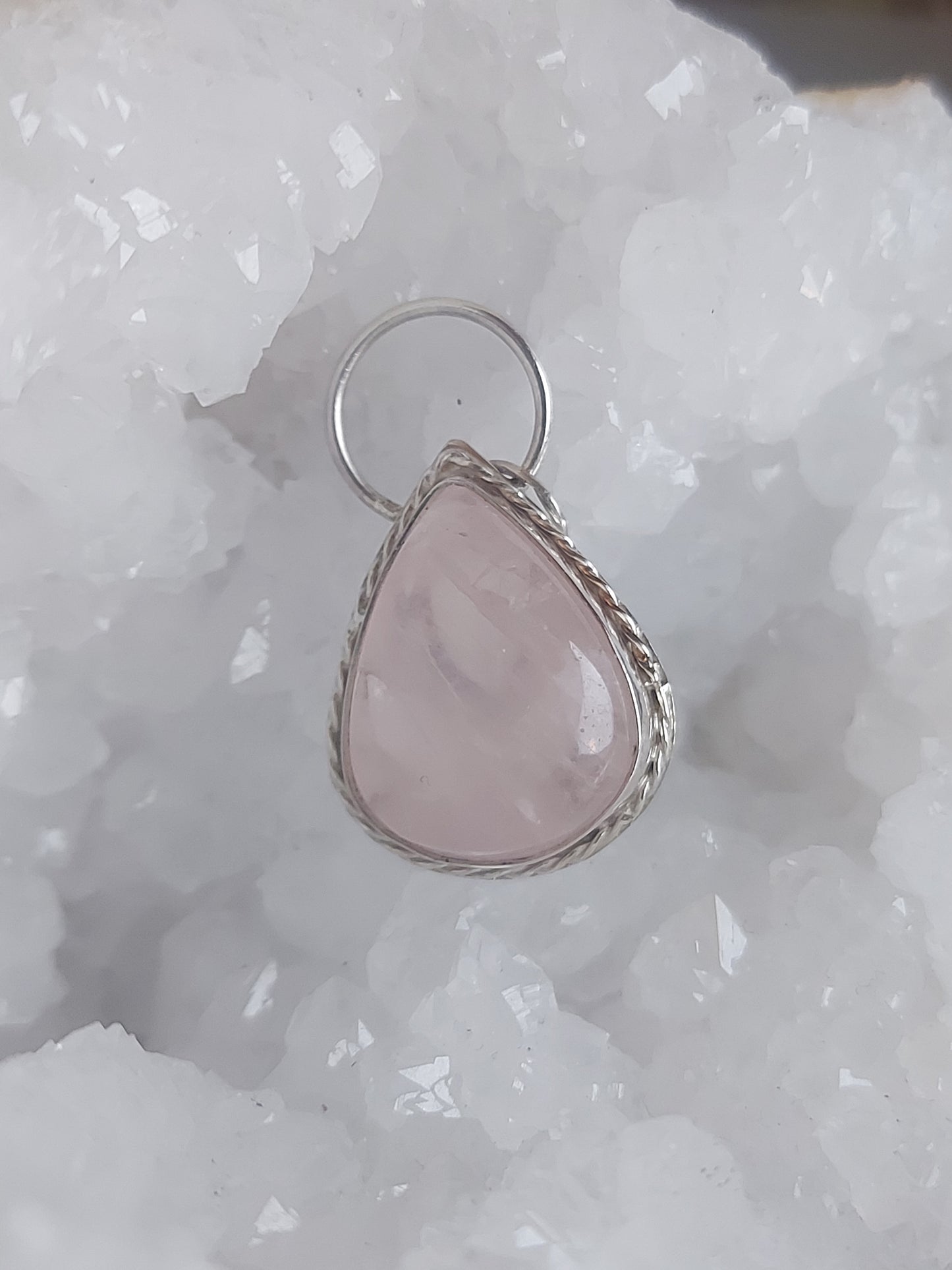 rose quartz sterling silver pendant 