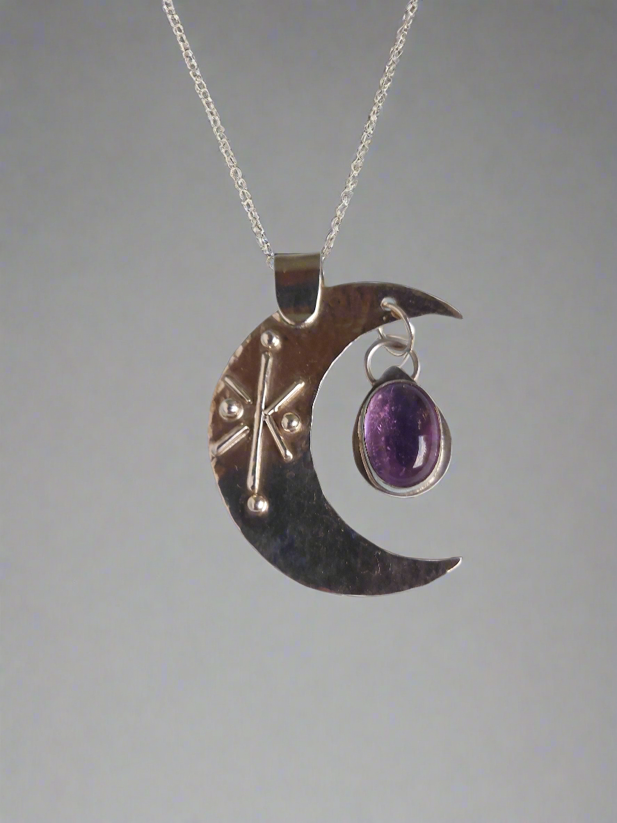 Cresent moon,star and amethyst pendant