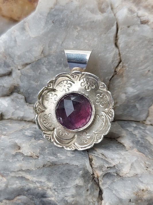 Purple Fluorite mandala pendant