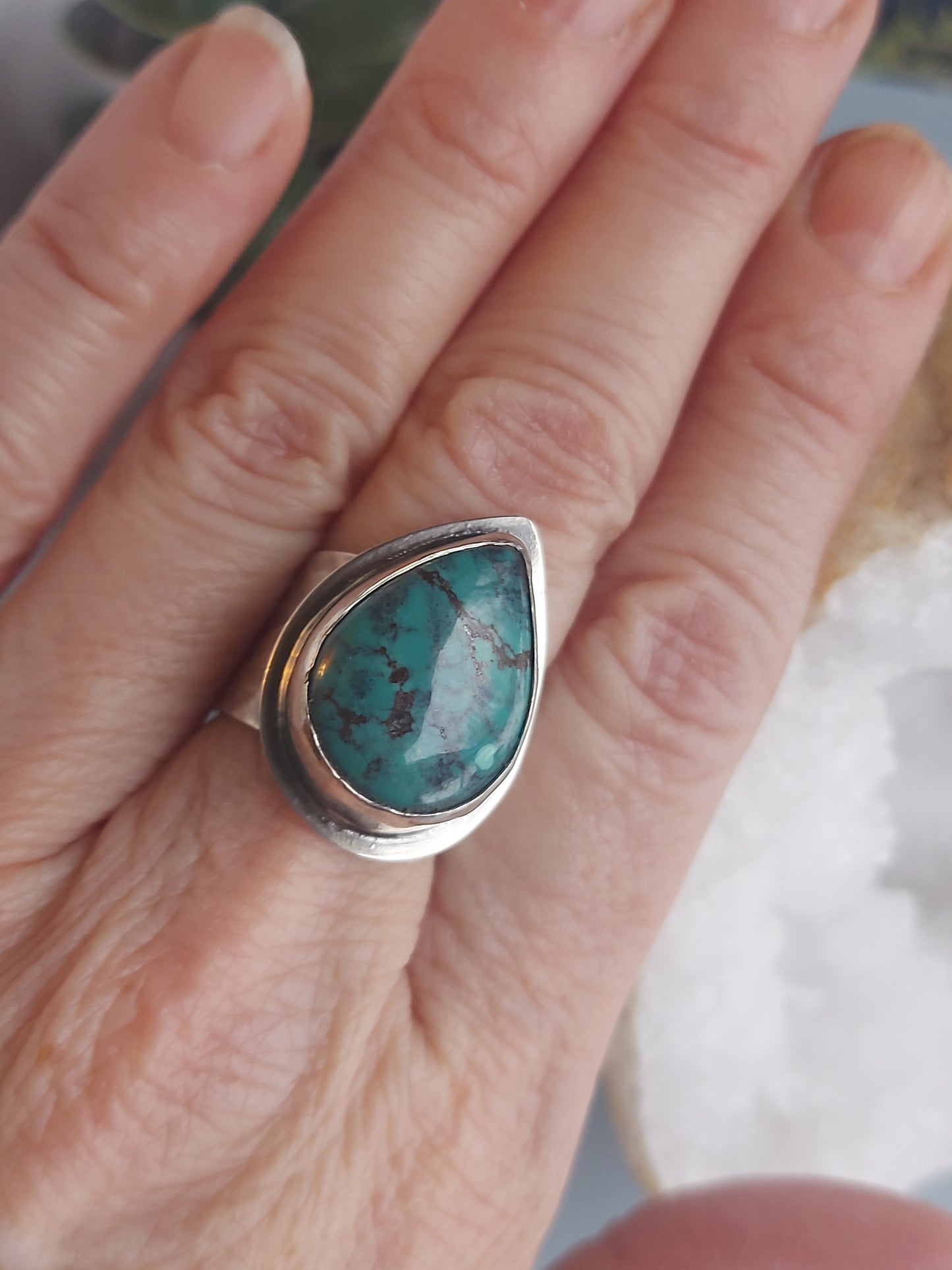 "Whispers of the Sea" Turquoise with hand hammered adjustable ring