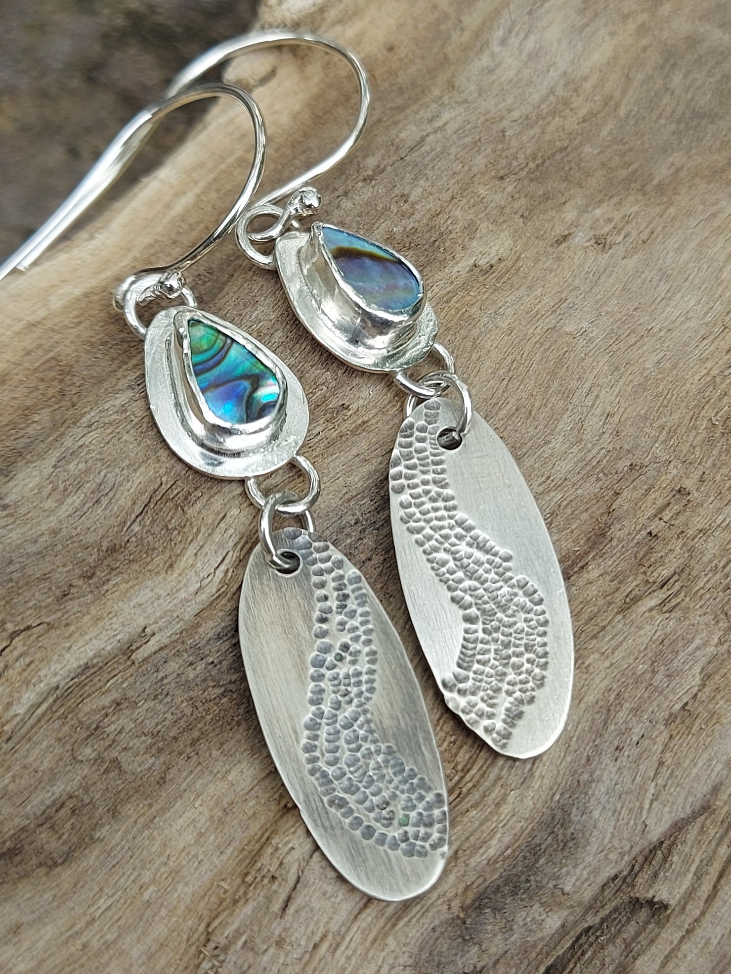 Abalone hand stamped earring