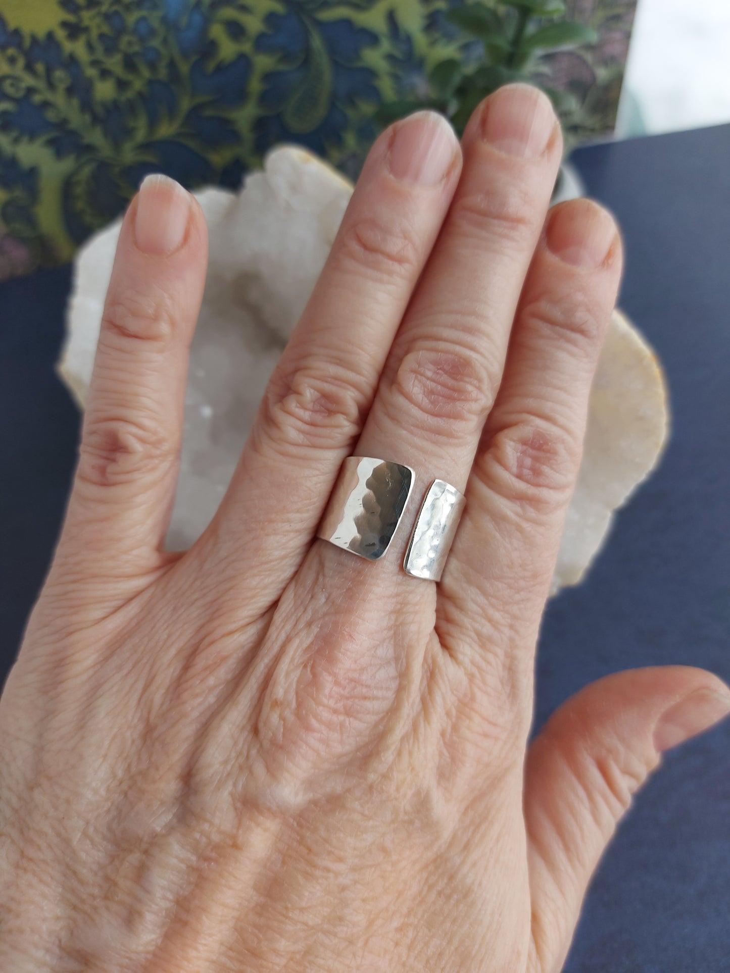 Hammered Open band sterling silver ring