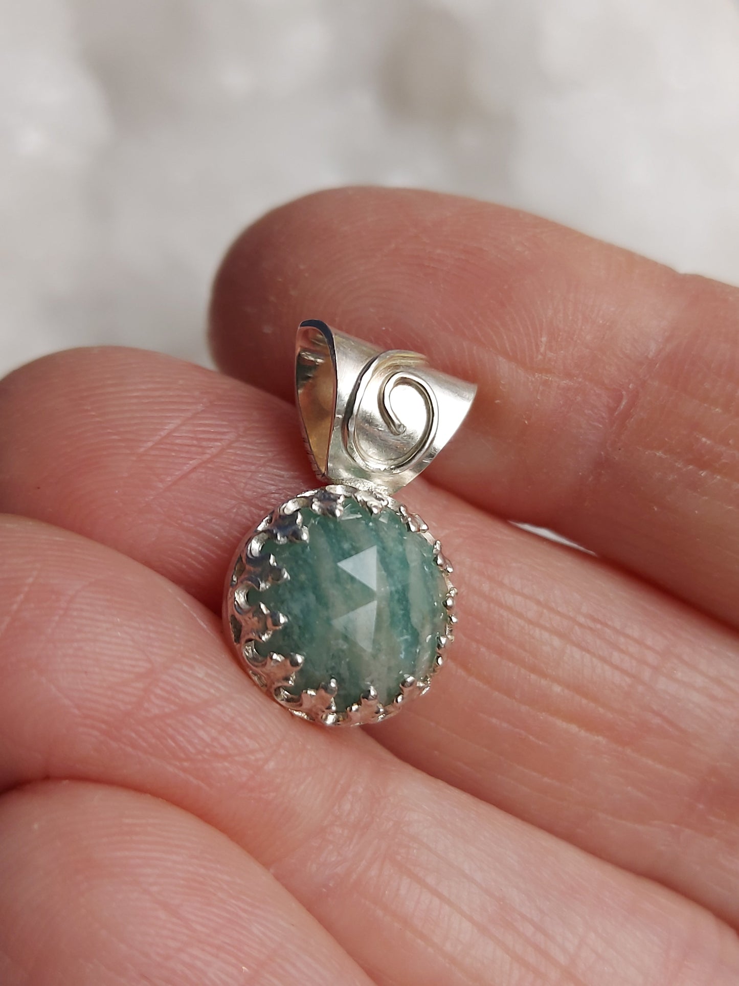 round amazonite silver gemstone pendant