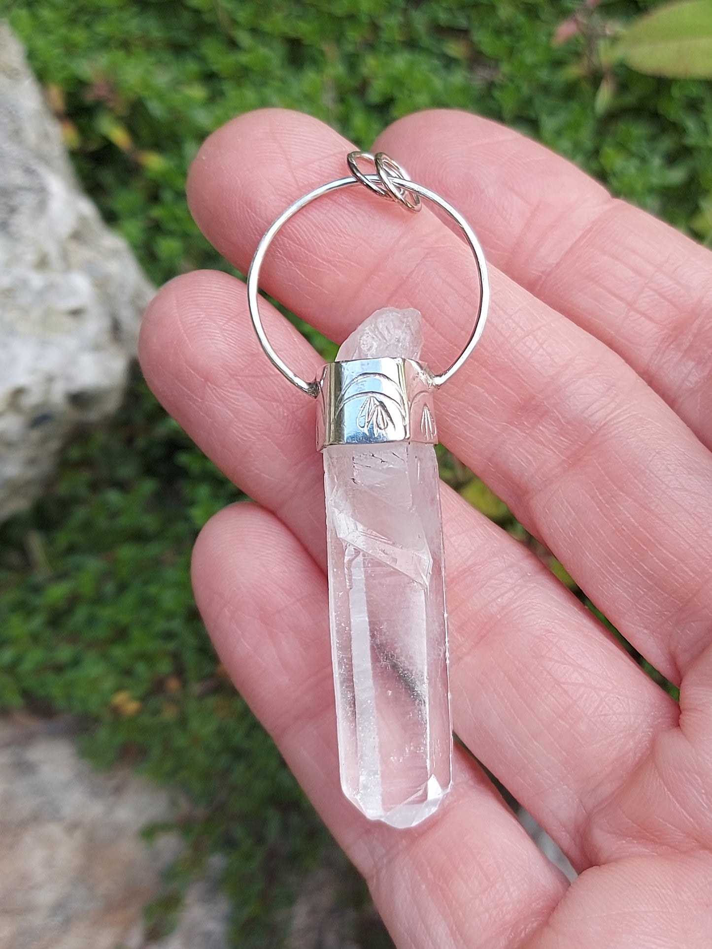 Clear Quartz with moon and flower design