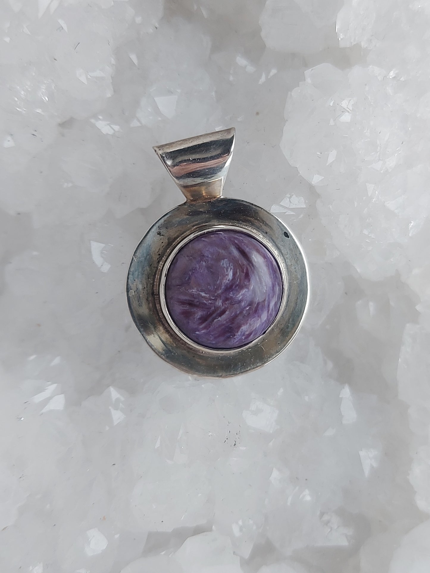 Charoite Circle Sterling Silver Pendant