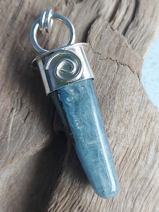 kyanite gemstone pendant spiral  sterling silver
