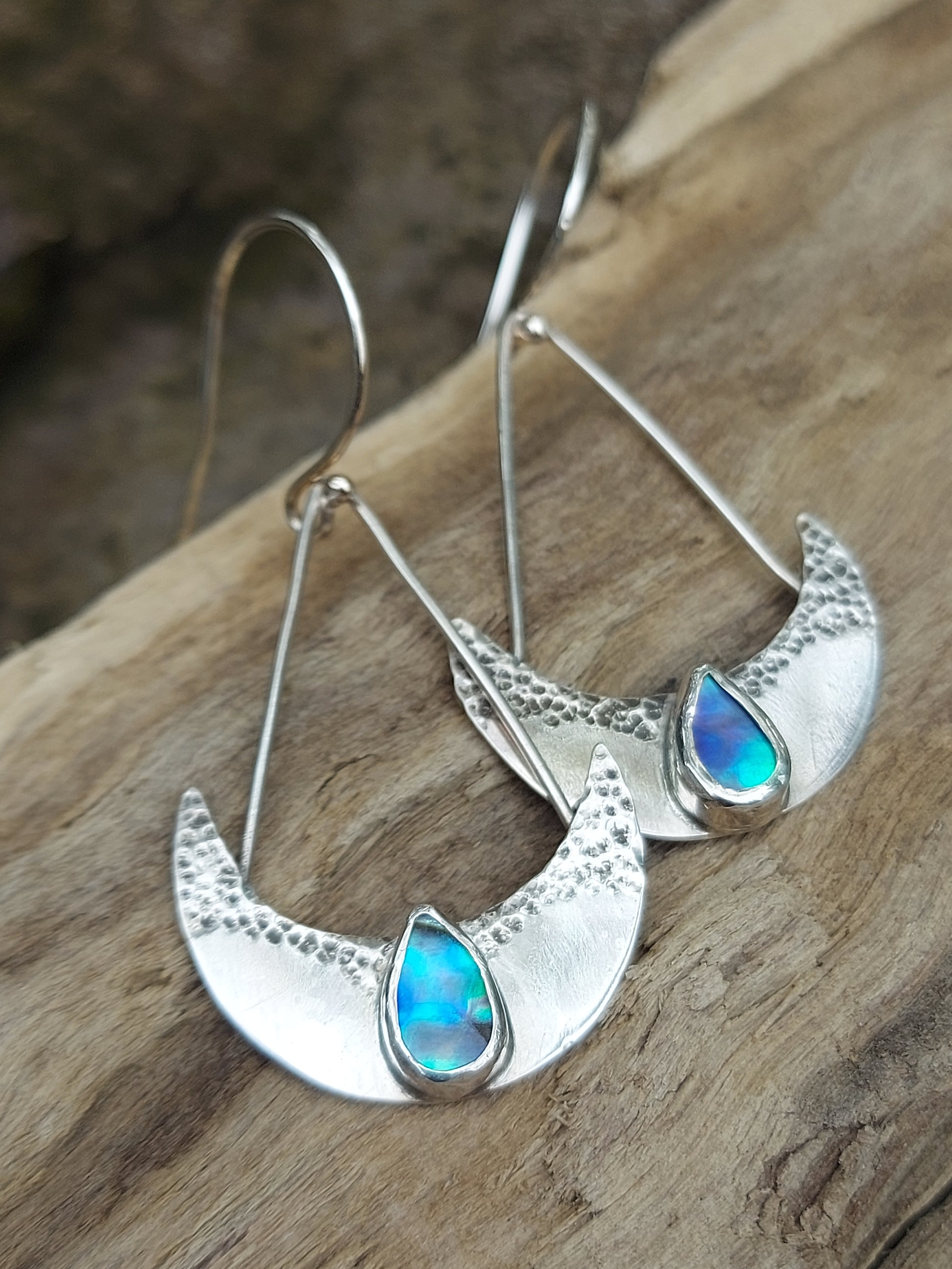 Abalone boho silver earrings