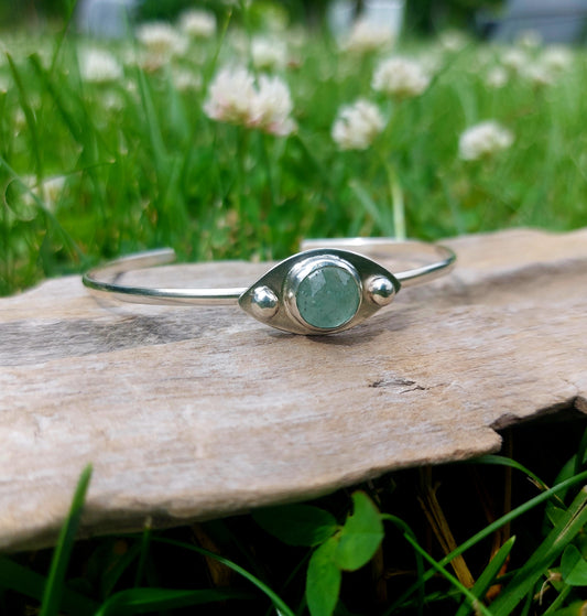 Fluorite eye of protection silver bangle bracelet 