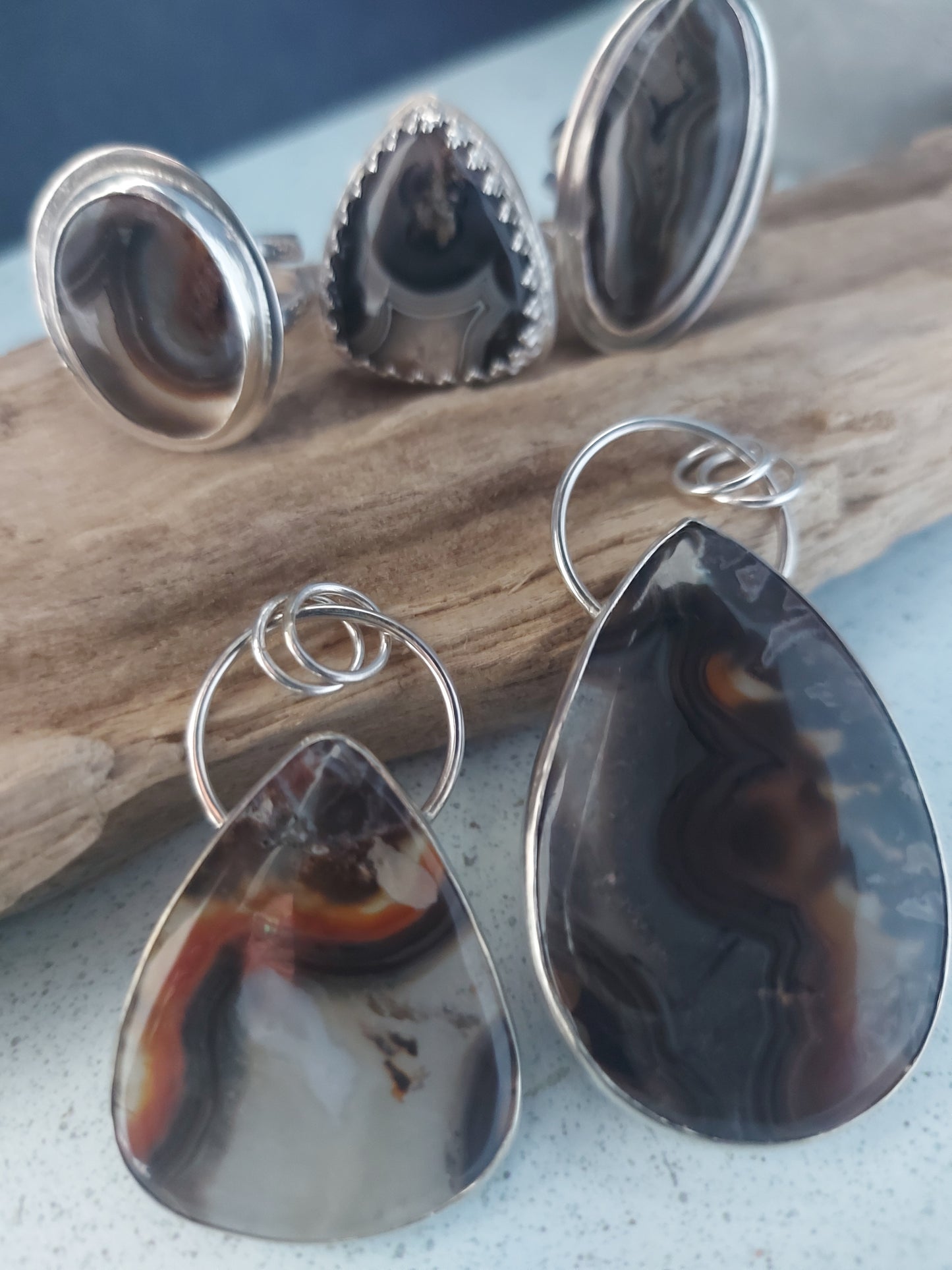 agate oval round ring