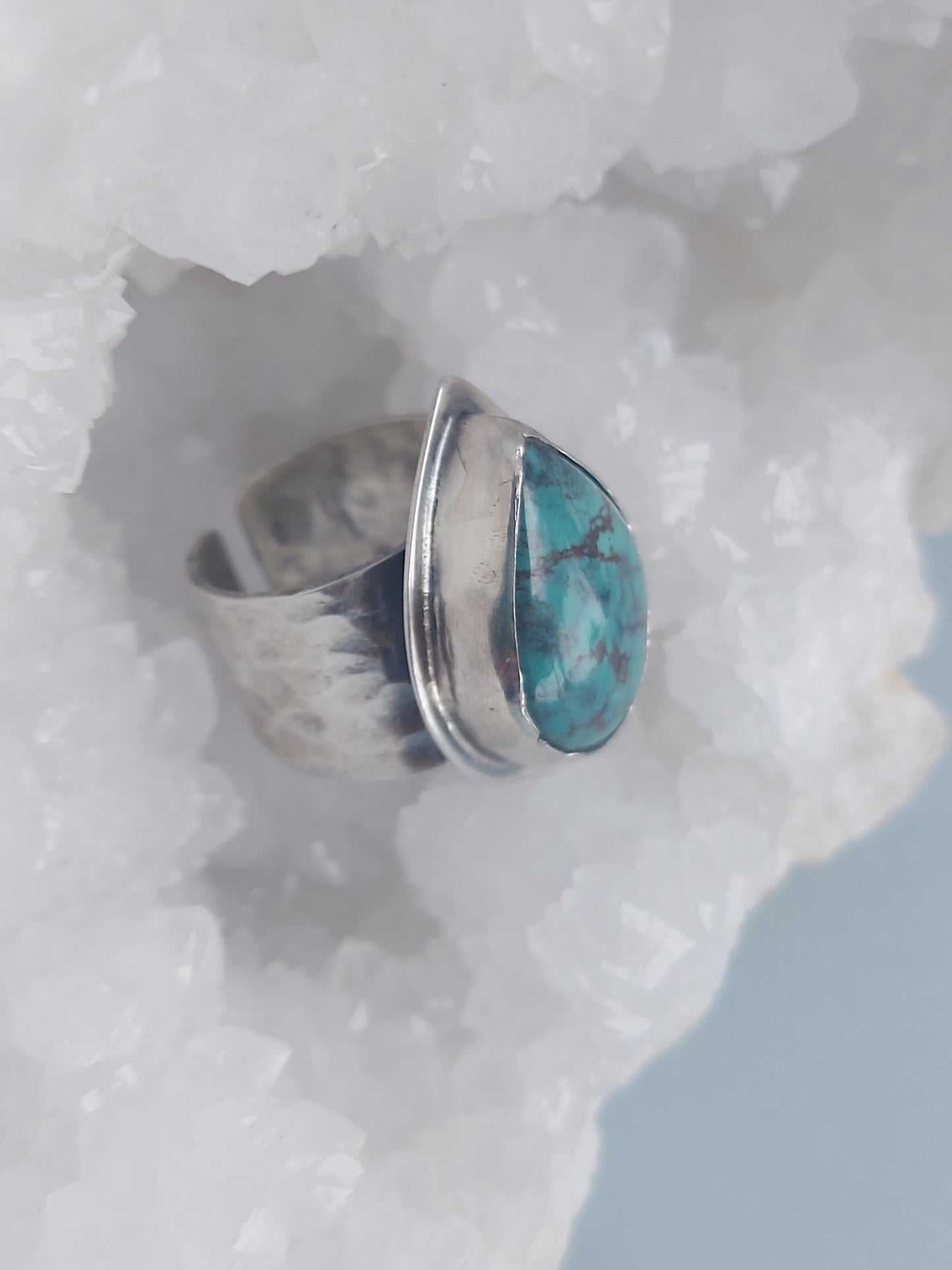 "Whispers of the Sea" Turquoise with hand hammered adjustable ring