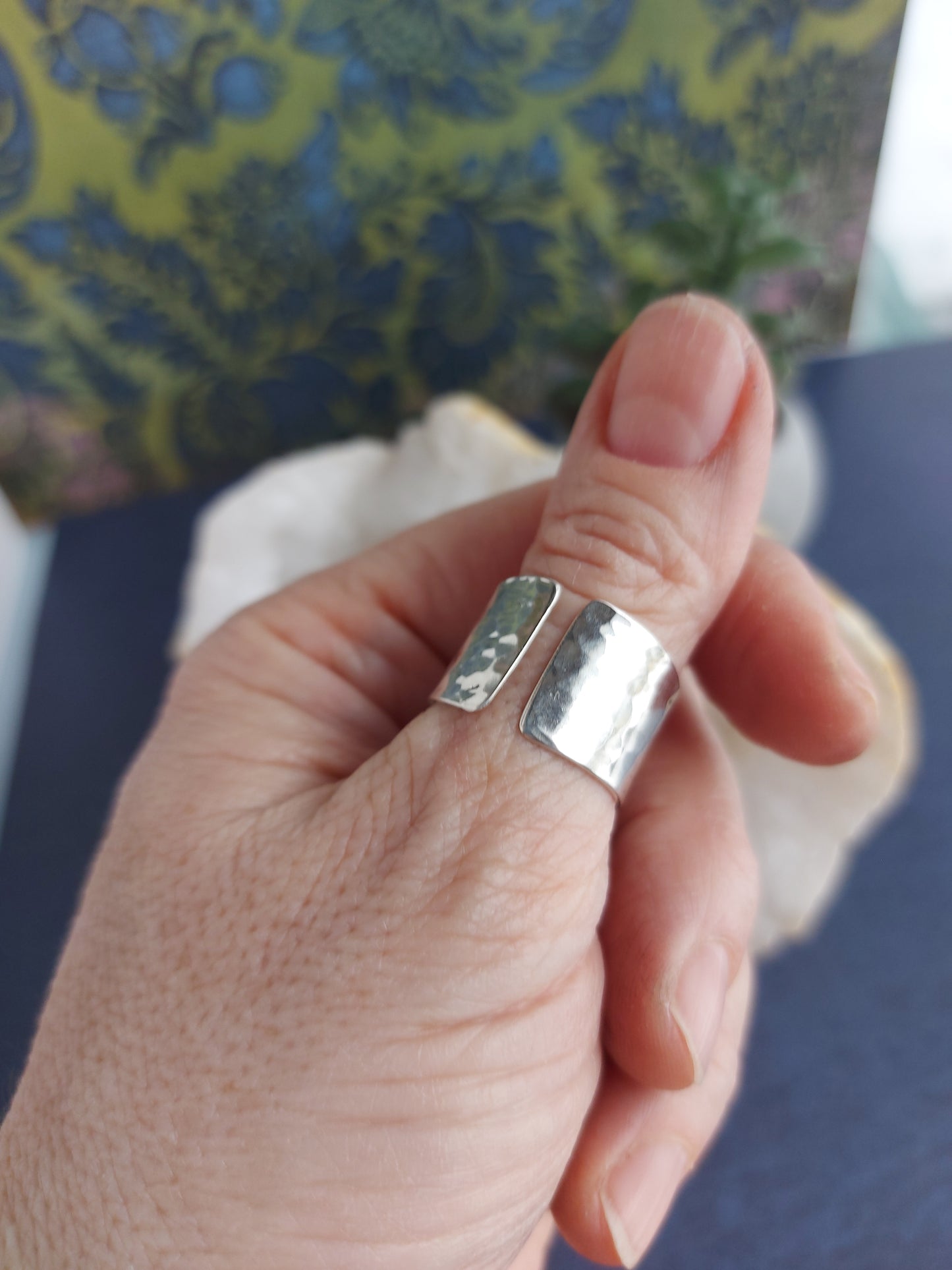 Hammered Open band sterling silver ring