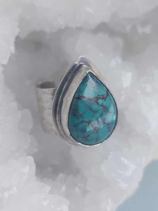 "Whispers of the Sea" Turquoise with hand hammered adjustable ring