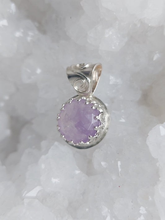 dainty purple fluorite round gemstone pendant