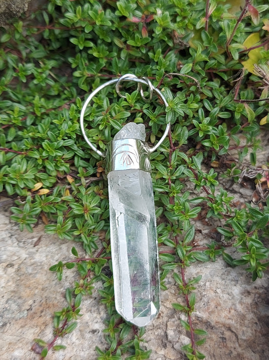 Clear Quartz with moon and flower design
