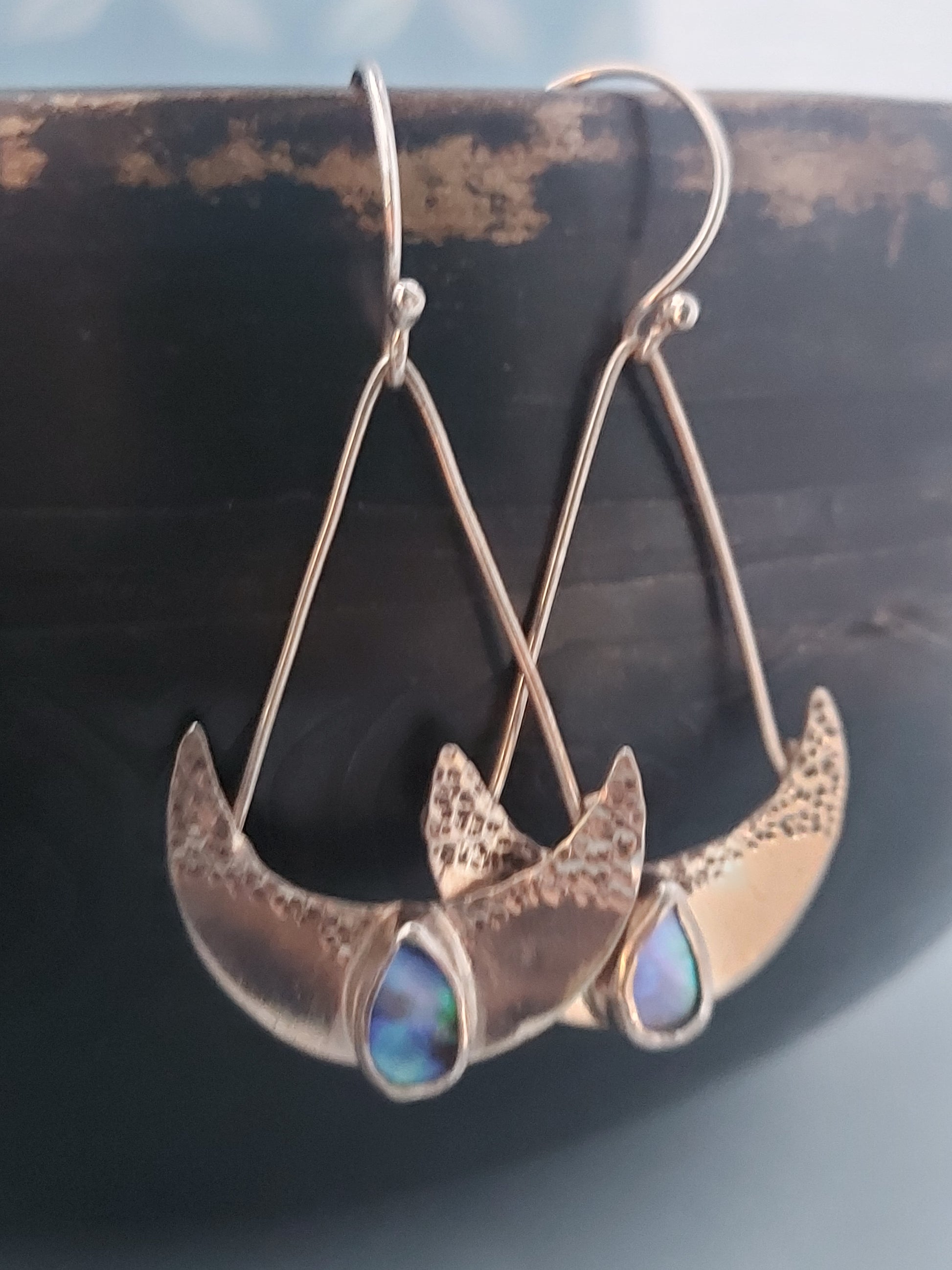 Abalone boho silver earrings